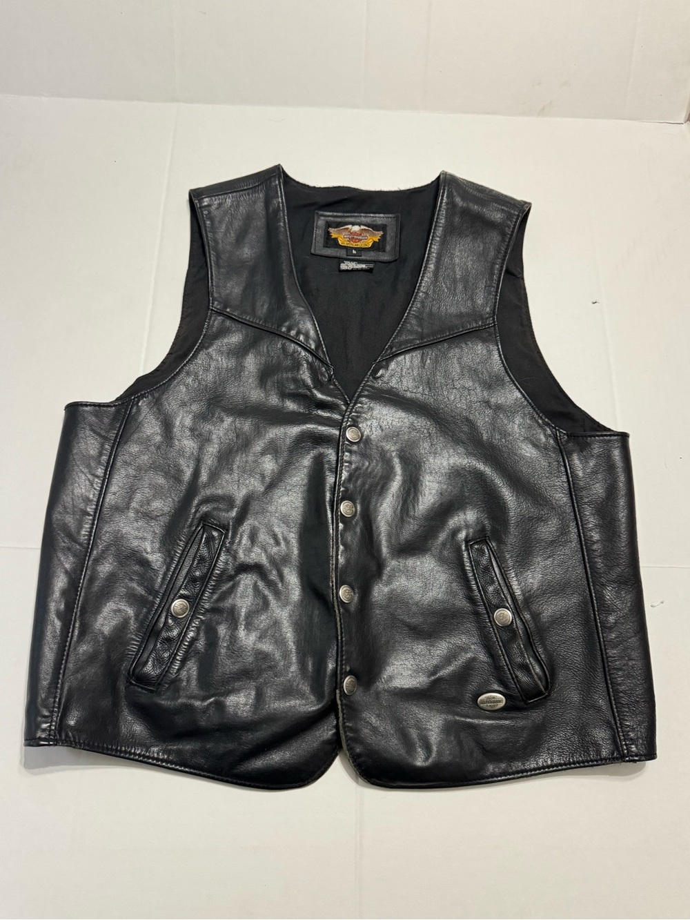 Harley-Davidson Vintage Made in USA Genuine Leather Biker Vest Size Large